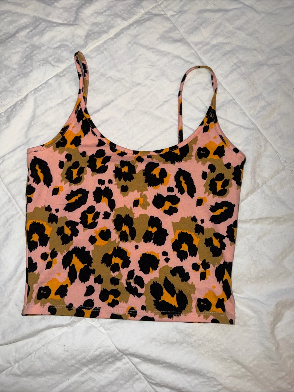 Papaya Pink Leopard Print Spaghetti Strap Crop Top
